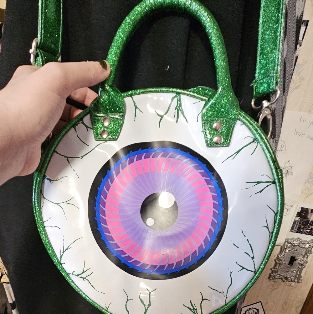 Kreepsville 666 Crossbody Green Glitter Pink Eyeball Purse Dolls Kill Punk
